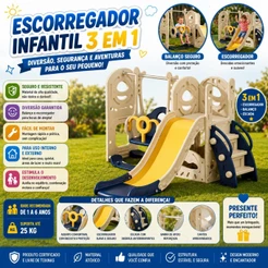 Playground 3 em 1 Infantil Azul com Escorregador, Balanço e Cesta de Basquete Importway Diversão Garantida
