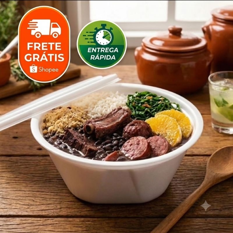 Marmitex De Isopor 1100ml Kit 50 Unidades Com Tampa Prato Térmico Descartável Para Delivery Restaurante Caldos Feijoada