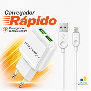 Carregador Rápido H'Maston Y29-1 2 USB com Cabo Carregamento Rápido Portátil Universal para Android e iPhone