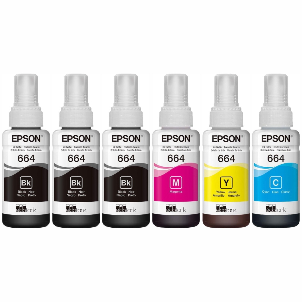 Kit 6 Tintas Original 664 para: L120 L1300 L395 L396 L355 L555 L365 L355 Original- Combo economico 6 unidades