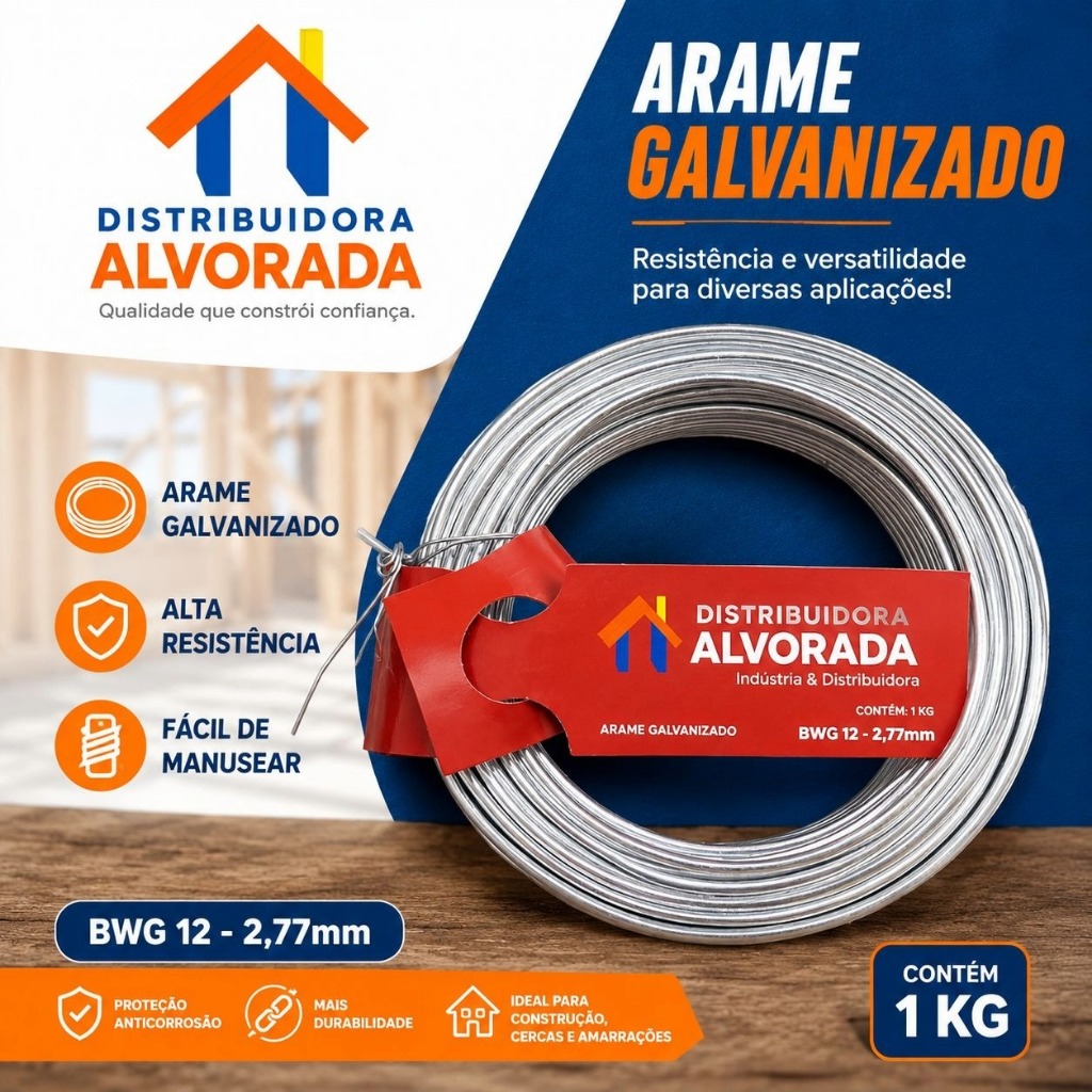 Arame Galvanizado 12 bwg 277 mm 1 Kg - Artesanato - Forro Drywall - Placas - Construção - Cercas - Agropecuárias.