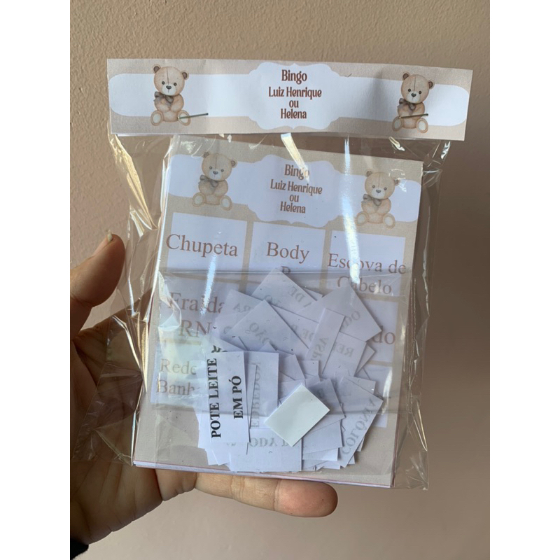 Bingo Personalizado Chá de Bebê e Chá Revelação | Brincadeira para Chá de bebê Ursinho -32 cartelas Personalizadas