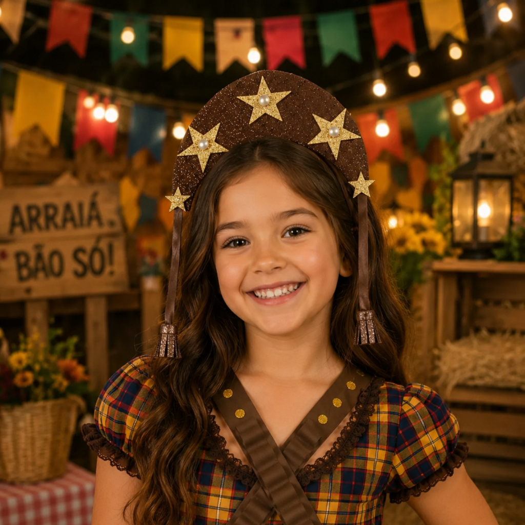 Tiara Cangaceira Maria Bonita Festa Junina | Acessório Caipira Infantil  | Laços e Acessórios