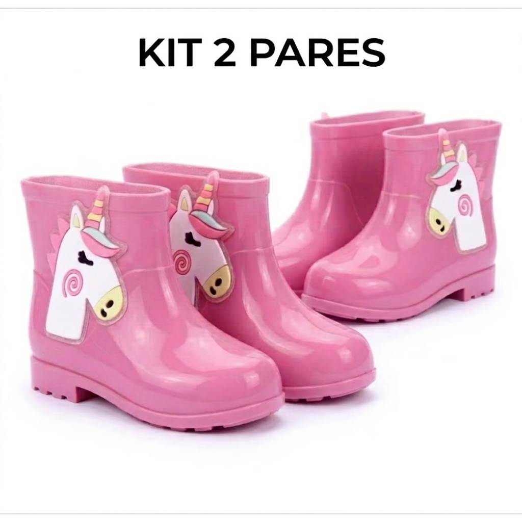 Kit 2 Pares De Galocha Infantil Menina Rosa Bota Infantil Menina Chuva Botinha Infantil Rosa Chuva Galocha Menina