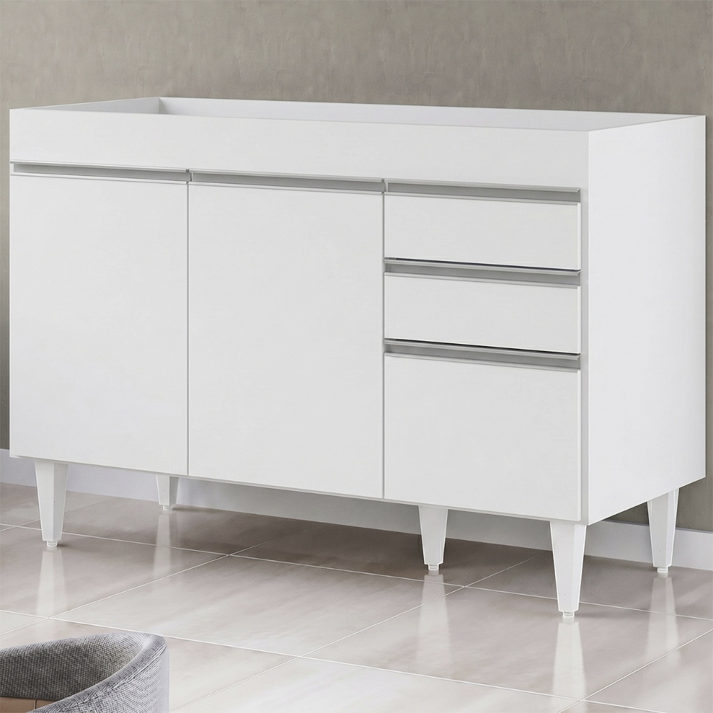 Balcão de Cozinha Para Pia 120cm sem Tampo 3 Portas 2 Gavetas Michigan Branco - Lumil