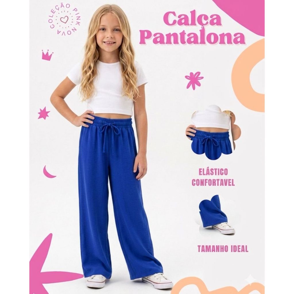 Calça Pantalona Infantil Juvenil Em Duna Menina 6 A 10 Anos
