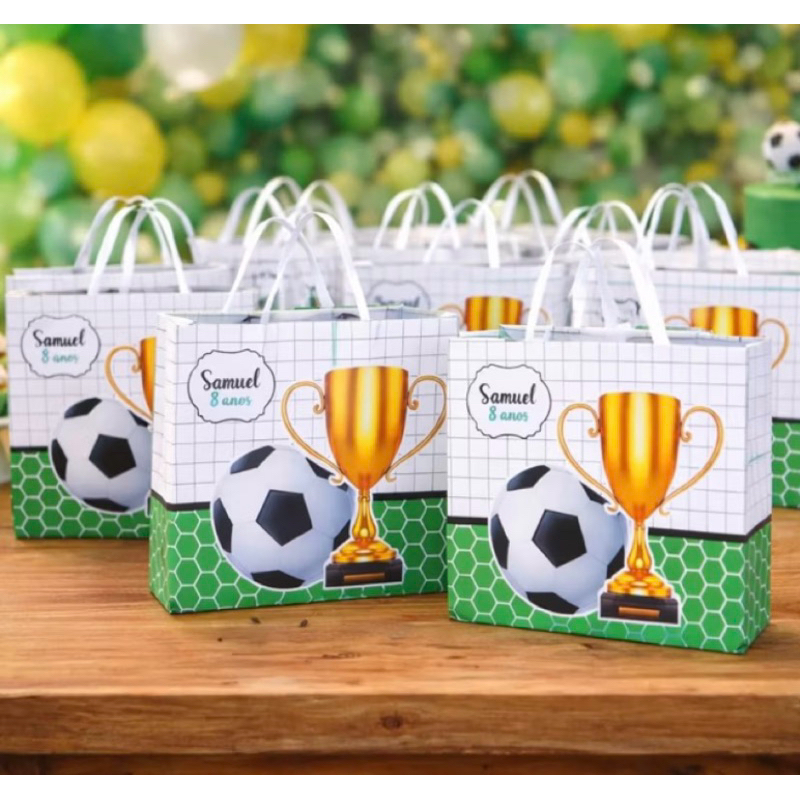 Sacolinha Personalizada Futebol para Lembrancinha de Aniversário | Pegue e Monte | Kit Festa Infantil