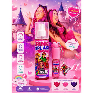 KIT Body Splash Infantil + Gloss Labial Emilly Vick Duas Princesas Os Rosas Kit Menina Lançamento Chaveiro