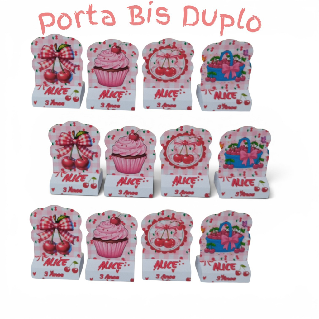 Porta Bis Duplo Personalizado- CEREJINHA - Lembrancinha Aniversário Festa Enfeite de Mesa