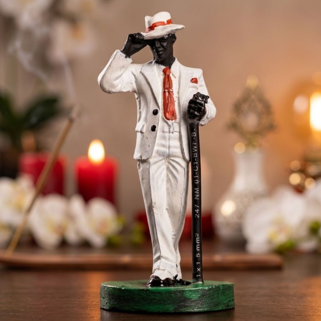 Imagem Zé Pilintra com Bengala 9cm - Escultura em Resina - Decoração - Altar -Umbanda - Estatueta