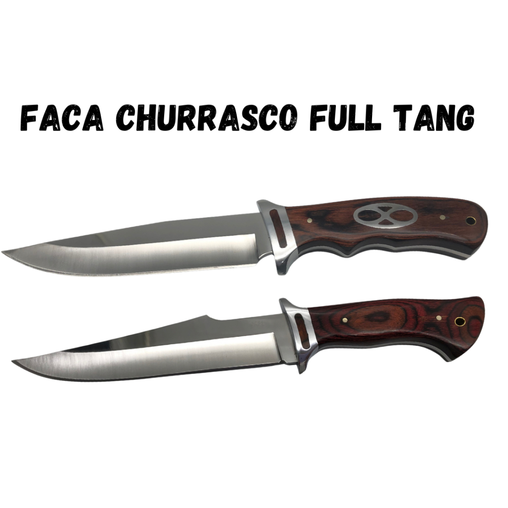 Faca Churrasco Caça e Pesca Cabo Artesanal em Madeira, Aço Inox FullTang - 1509