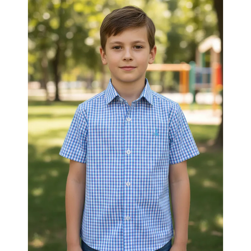 Camisa Xadrez Quadriculada Country Manga Curta Infantil Juvenil Masculina Alfa 1597