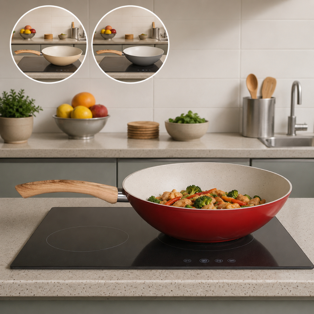 Frigideira Wok Indução Antiaderente 28cm Profissional Revestimento Cerâmico