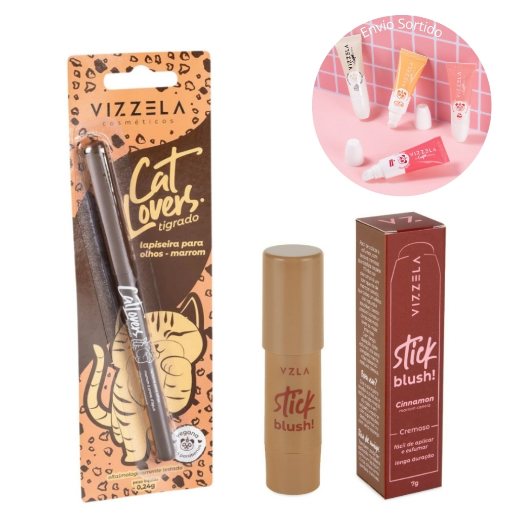 Kit Blush Stick Cinnamon + Lapiseira Marrom + BRINDE Original Vegano Vizzela