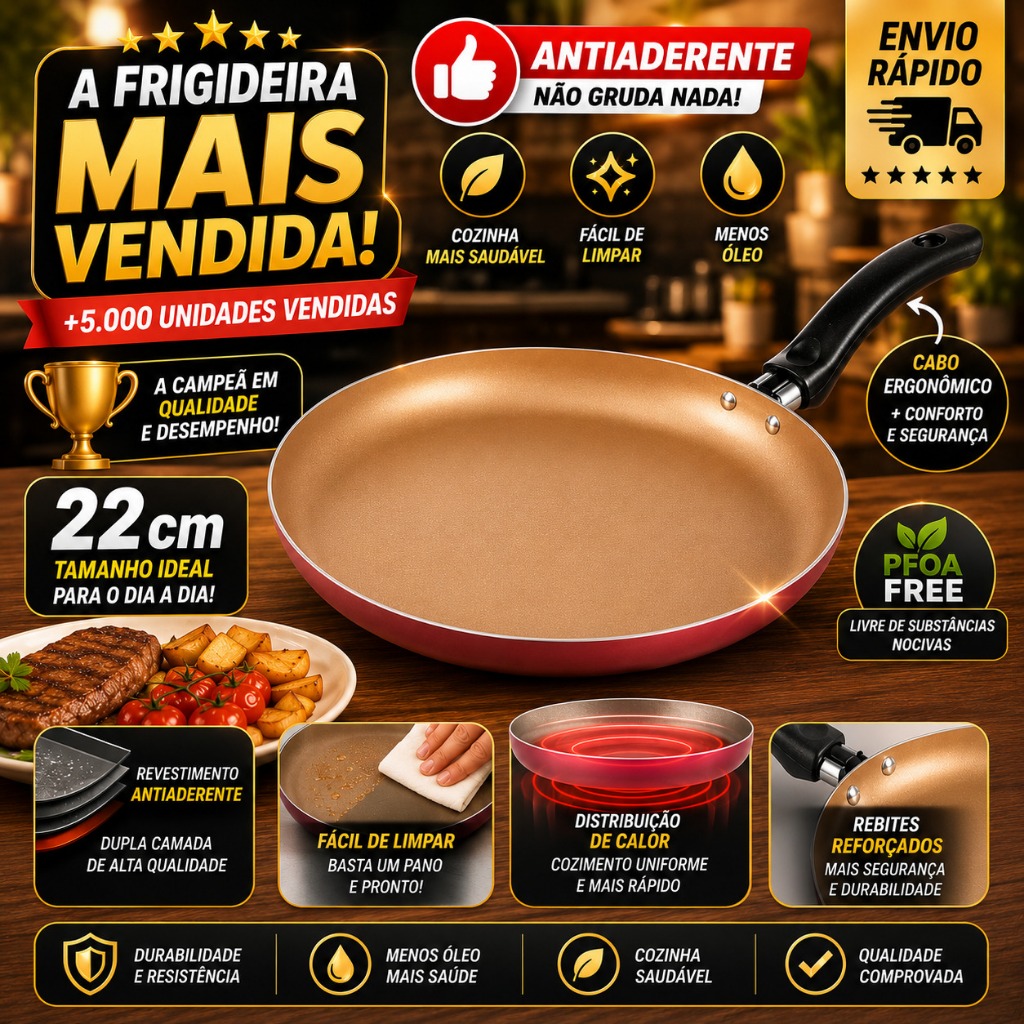 + CUPOM DESCONTO IMPERDÍVEL Frigideira Panquequeira Antiaderente 22cm Cereja Não Gruda Fácil de Limpar Cozinha Prática