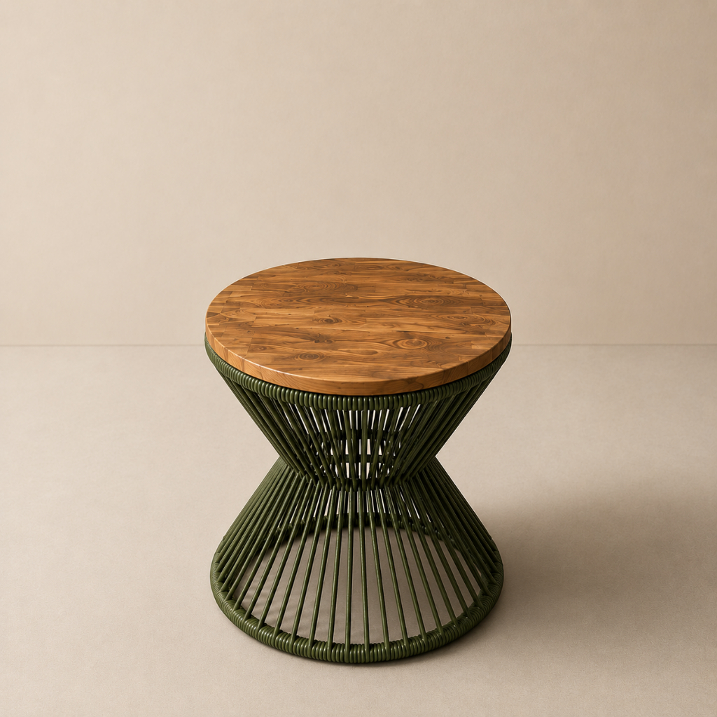 Mesa De Centro Ampulheta Redonda Em Corda Náutica Jardim Sala Decoração