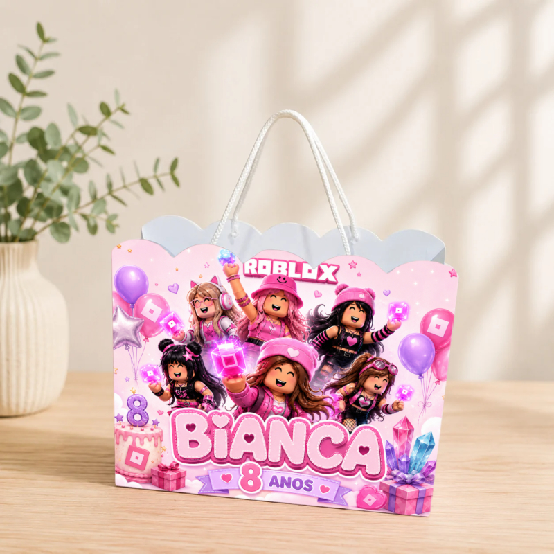 Sacolinha Personalizada Roblox Menina Pegue e Monte Lembrancinha Aniversário Infantil Mimos Festa
