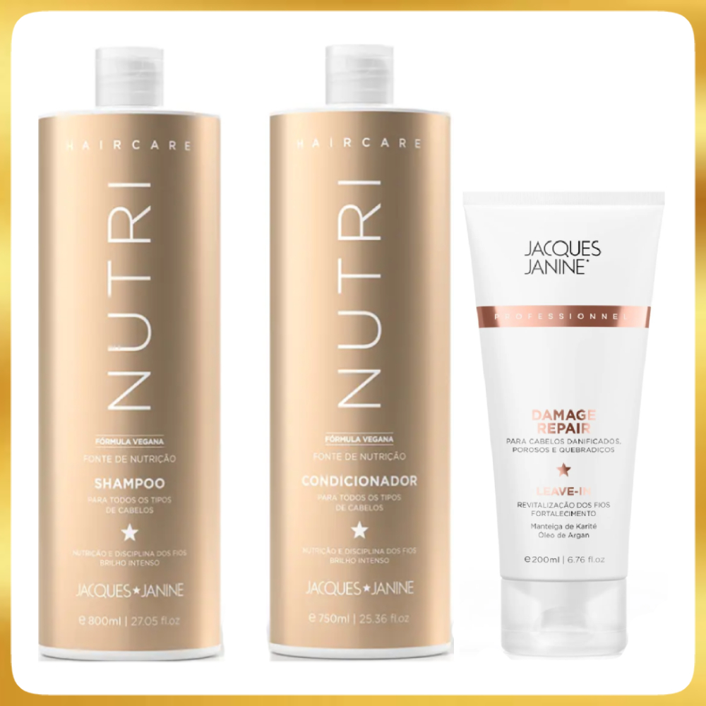 Kit Jacques Janine Shampoo 800ml e cond 750ml Nutri + Leave-in Jacques Janine Damage Repair 200ml Revitalizador