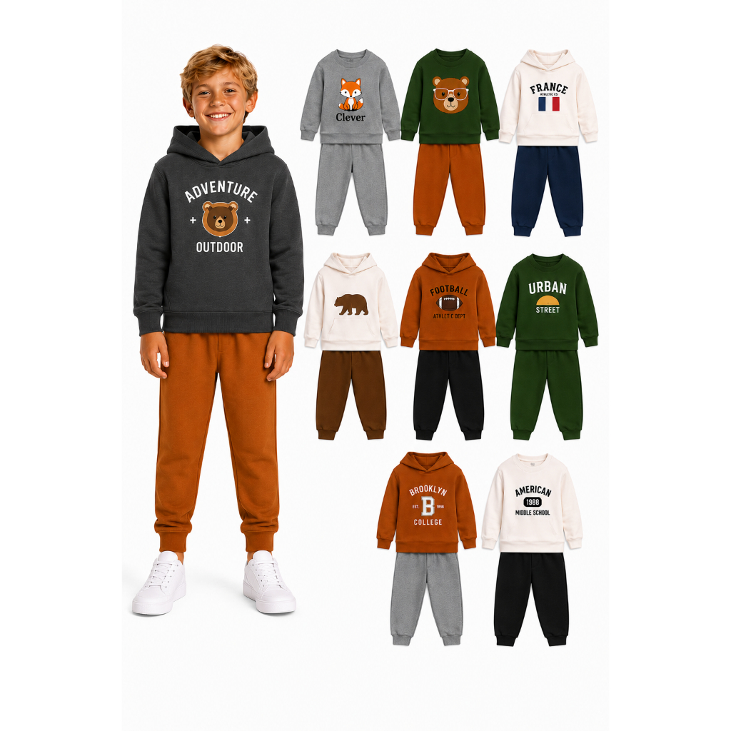 Kit com 2 Conjuntos Infantil de Moletom Peluciado Inverno Confortável