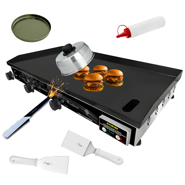 Chapa Chapeira Premium Lanche Hamburguer Bife 80X40 INDUSTRIAL + KIT ACESSÓRIOS