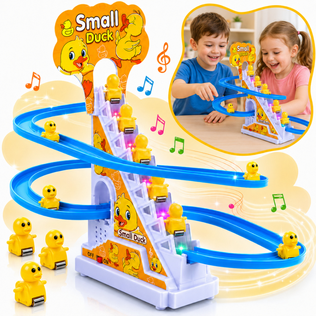 Pista de Pato brinquedo com 9 Patinhos Escorregador Musical montanha Russa Escada Presente Ideal