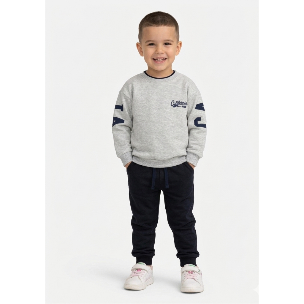 Conjunto Infantil Masculino Inverno Casaco Estampado Atrás Calça Jogger