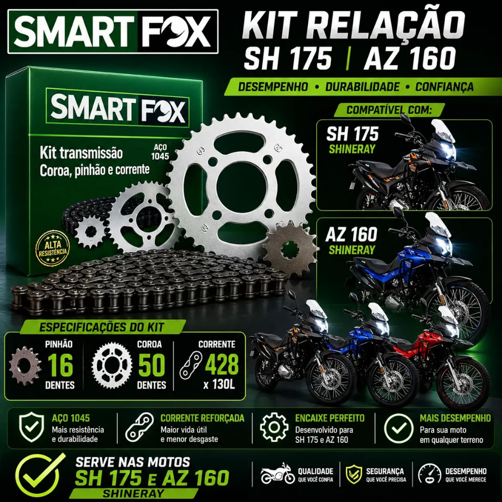 Relação Completa SH 175 AZ 160 Shineray Pinhão 16 Coroa 50