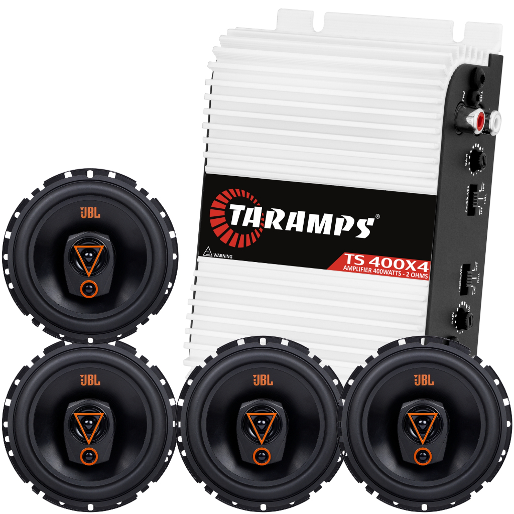 Kit 4 Alto Falantes 6" JBL 6TRMS80 80 Watts + Amplificador Taramps TS400x4 Som Automotivo