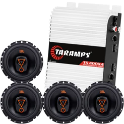 Kit 4 Alto Falantes 6" JBL 6TRMS80 80 Watts + Amplificador Taramps TS400x4 Som Automotivo