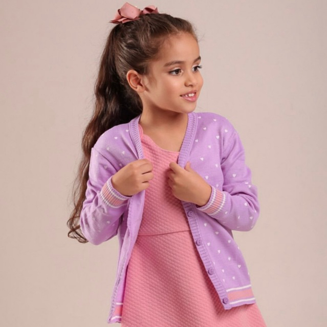 Casaco Infantil Coração Feminino Tricô Botões Funcionais Manga Longa Cardigan Suéter Inverno Frio