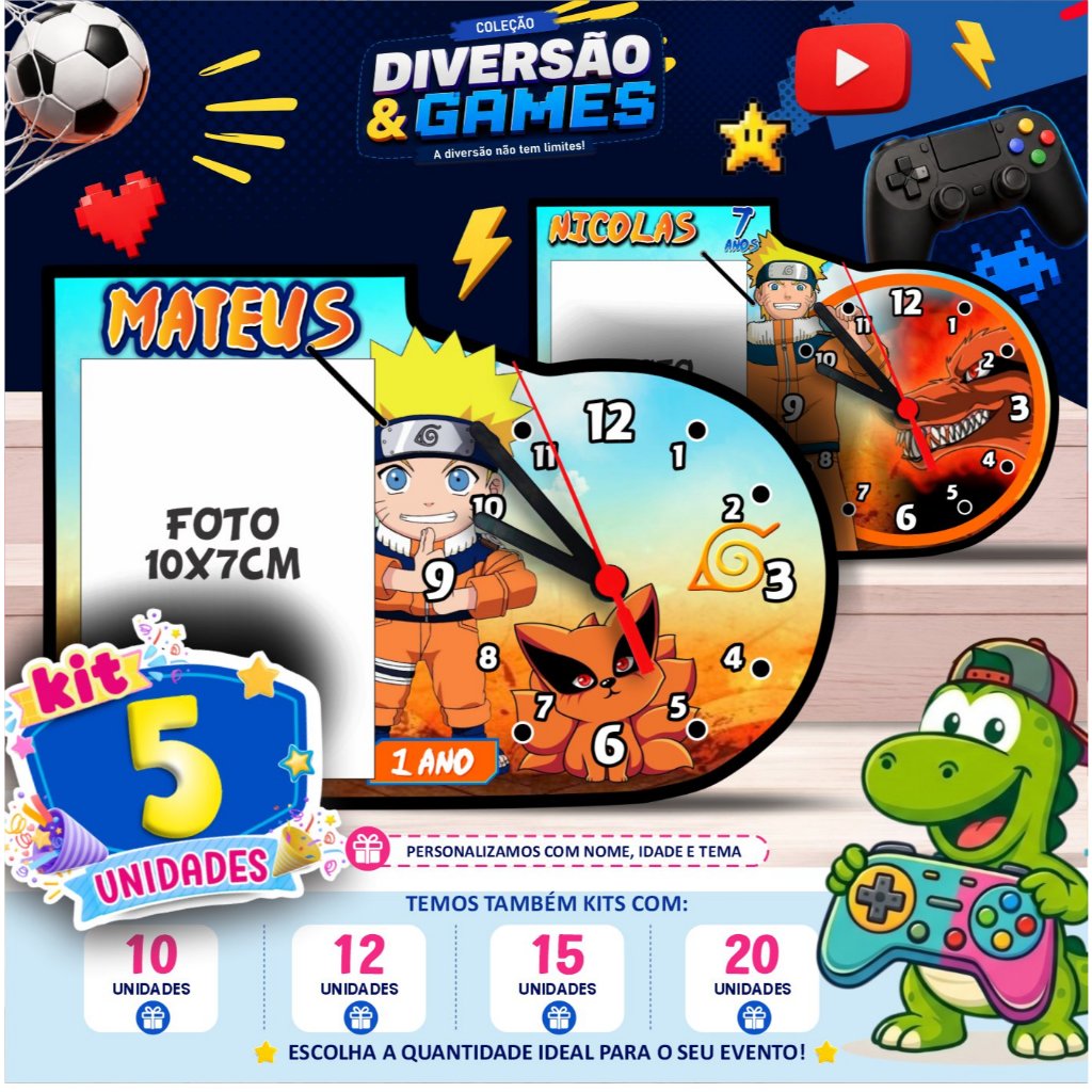 Centro de Mesa Relógio + Porta Retrato Personalizado - Naruto | Lembrancinha festa infantil