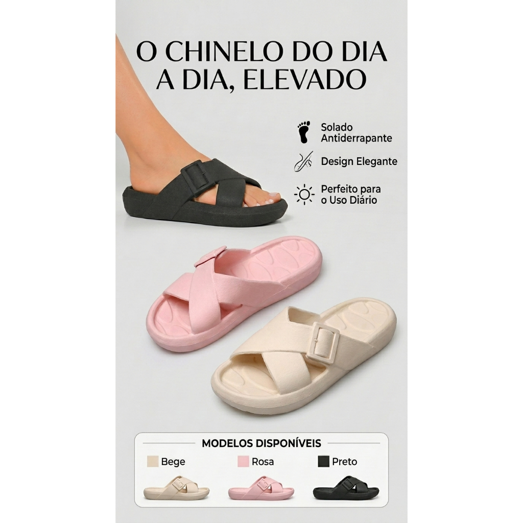 Chinelo Flip Feminino Fivela Ajustável Confortável Macio Antiderrapante Casual Dia a Dia