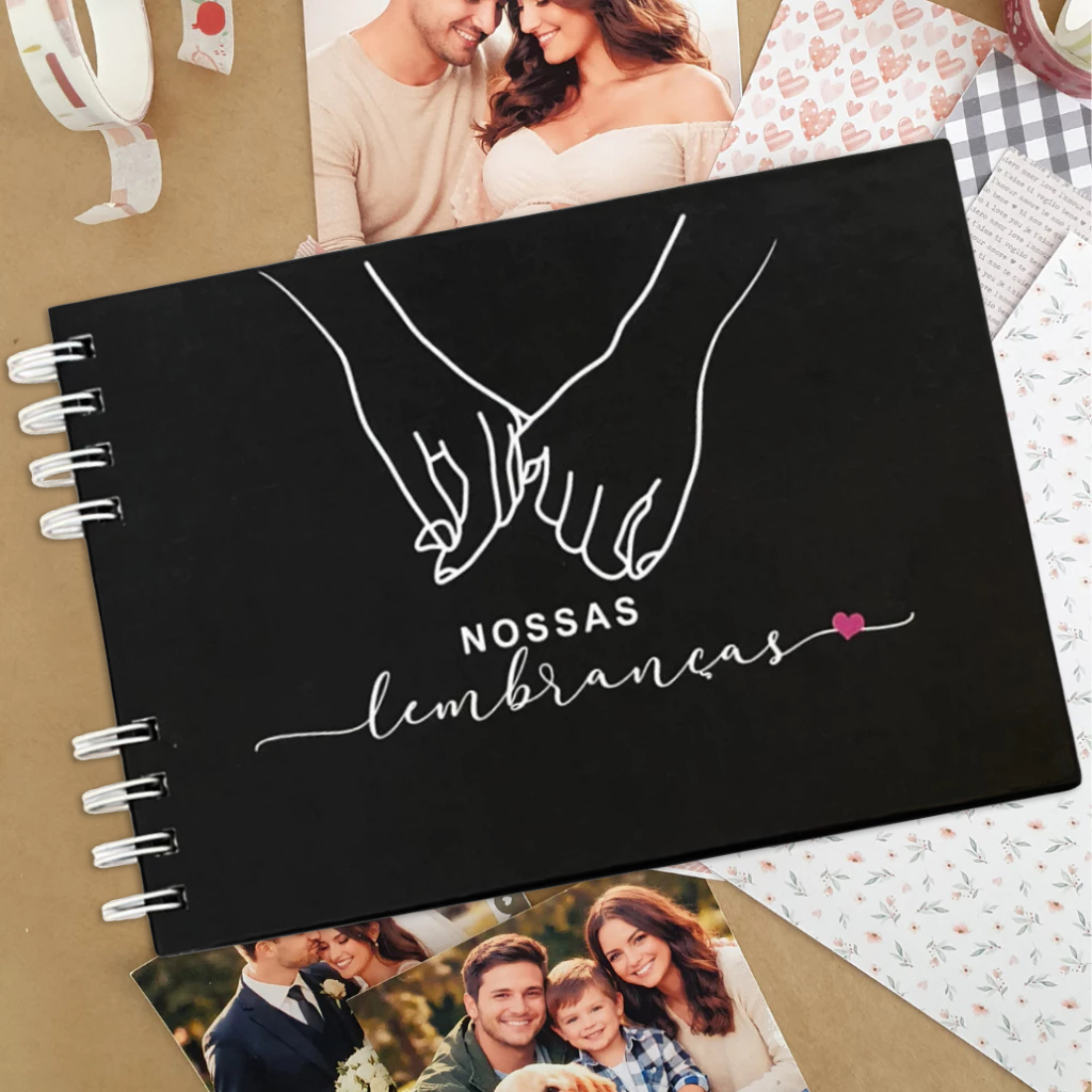 Álbum Para Fotos Scrapbook A5 Preto Folhas Pretas 180g