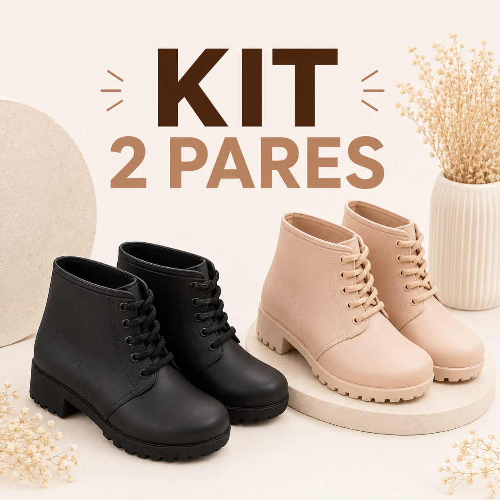 Kit 2 Pares Botinha Infantil Injetada Menina Preta e Nude Confortável Cano Curto 21 ao 28
