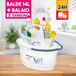 Balde com Alça e Balaio Kit Limpeza para Produtos Empilhável Super Prático