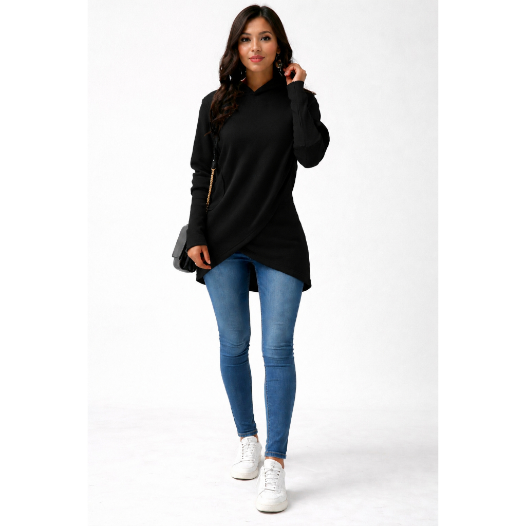 Moletom Feminino Traspassado de Inverno com Capuz