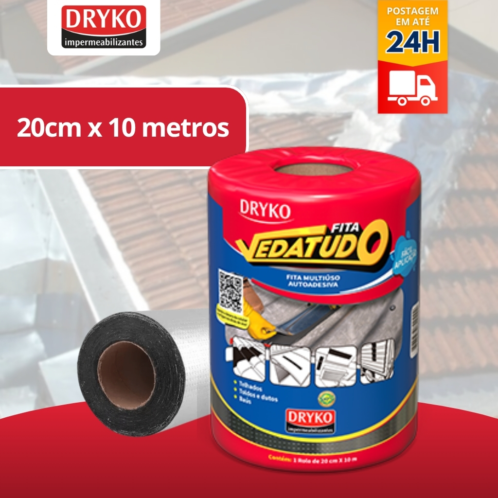 Fita Manta Asfáltica Aluminizada 20cm 10mt Multiuso Vedatudo