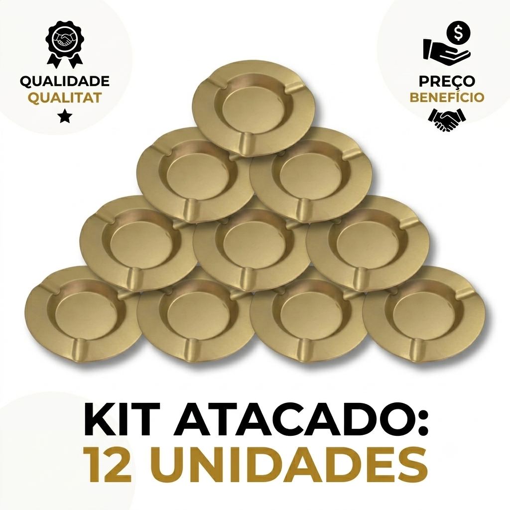 Kit 12 Cinzeiros Redondo Dourado Coletor de Resíduos Para Bares Lanchonetes Resistente Lavável