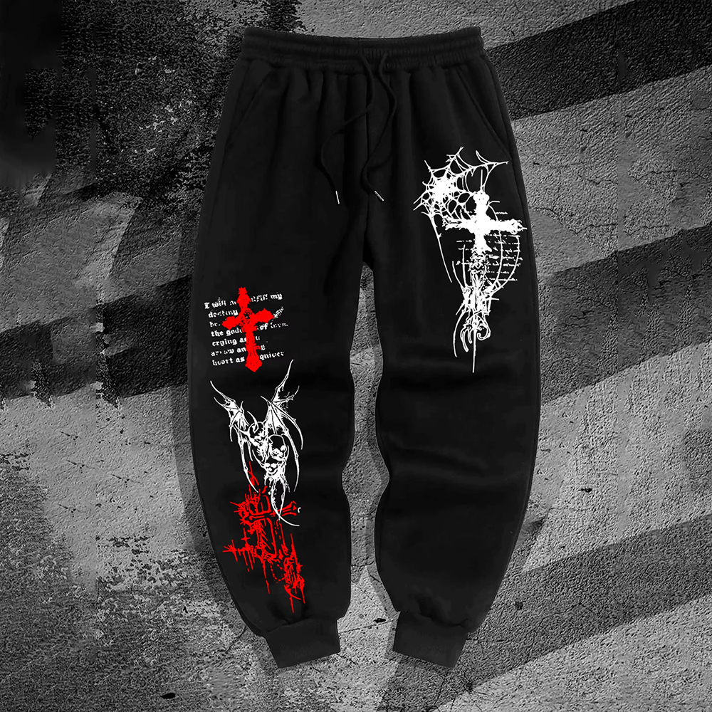 Calça Moletom Algodão Confortável Academia Arte Anjo Angel Cruz Streetwear Exclusiva Gótico Gym Treino Fitness