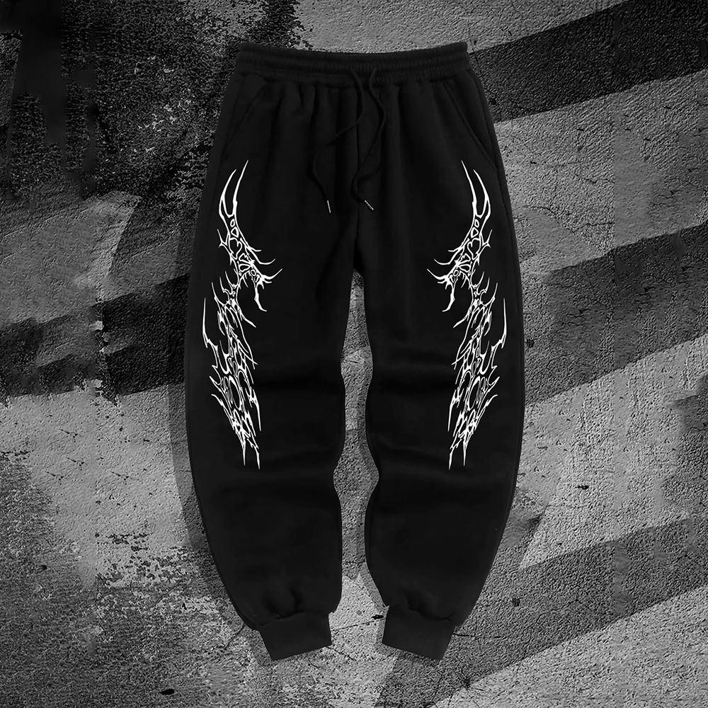 Calça Moletom Algodão Confortável Academia Arte Espinhos Angel Black Streetwear Exclusiva Gótico Gym Treino Fitness