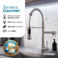 Torneira Gourmet Cozinha Monocomando Inox Bancada Beltempo