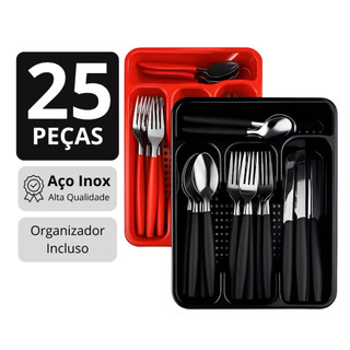 Jogo De Talheres 25 Peças Inox Conjunto Faqueiro Com Porta Garfos Colheres E Facas