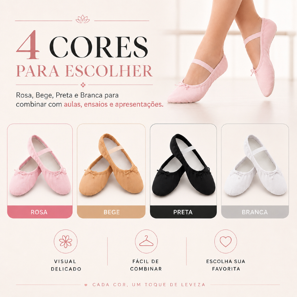 Sapatilha Lona Sola Inteira Meia Ponto Para Ballet Balé Confortável Aula Apresentação Infantil Adult