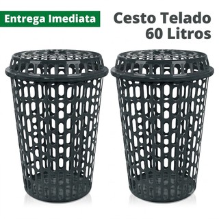 Cesto Telado Com Tampa 60L - kit 2 unidades