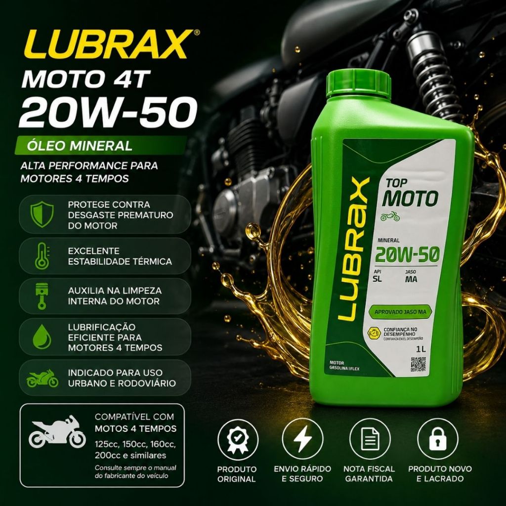 Óleo Motos 4 Tempos Lubrax Top 20W50 Mineral 1 Litro