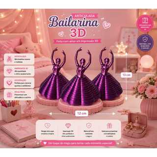 Bailarina 3D Sensorial, Quarto infantil, Lembranças, Itens 3D, Coleçao, Bailarina 3D, Qualidade em 3D, Impressao 3D,....