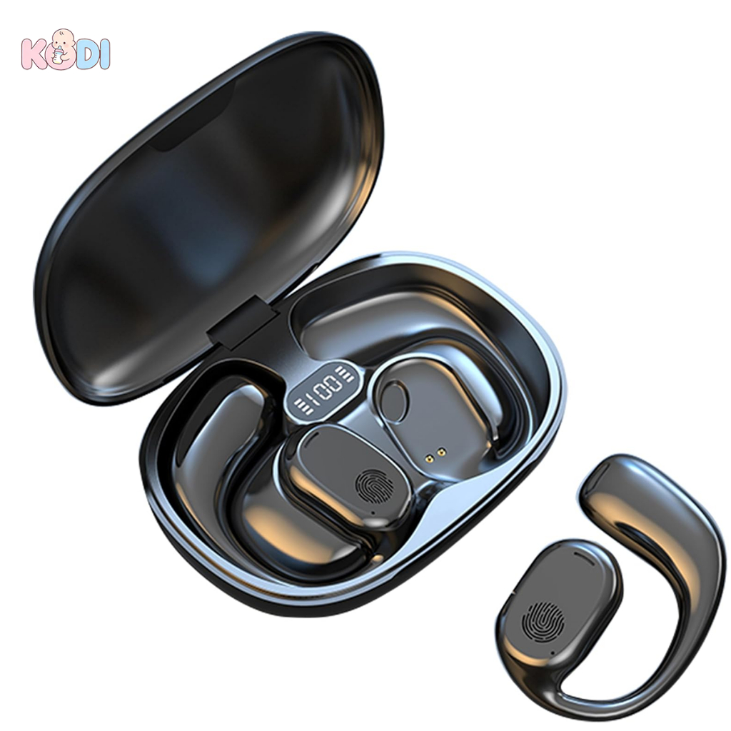 Fone de ouvido TWS com condução óssea, sem fio, Bluetooth 5.3, clip-on, display
