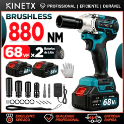 Kit Chave De Impact 880NM 68Vf 2 Baterias 3 em 1 Brushless Furadeira Parafusadeira Eletrica Sem Fio ferramentas