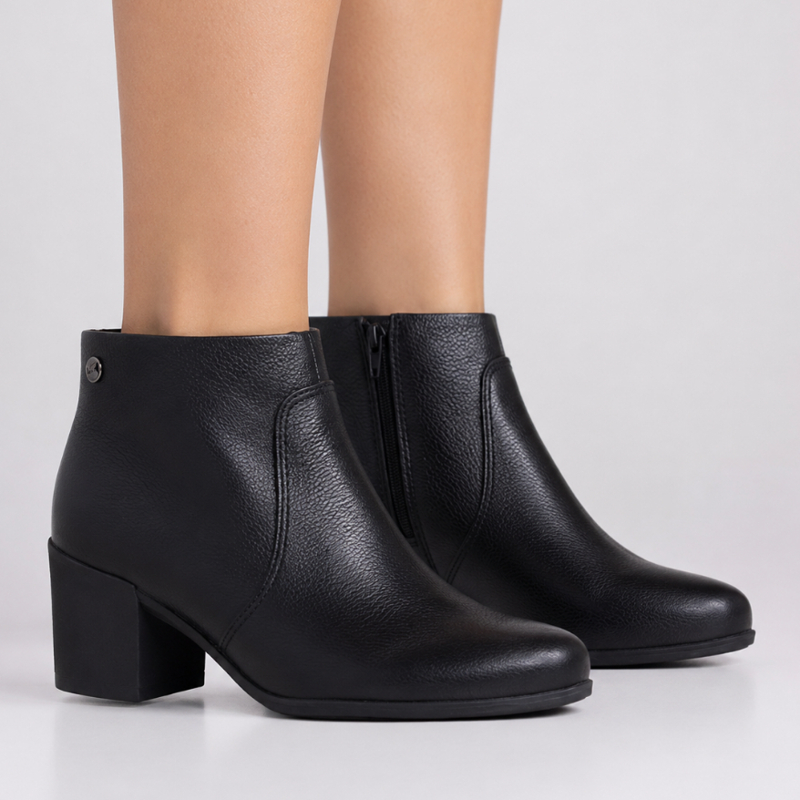 Bota Feminina Couro Cano Curto Burnish Bottero Original Salto 6cm Confortável Elegante