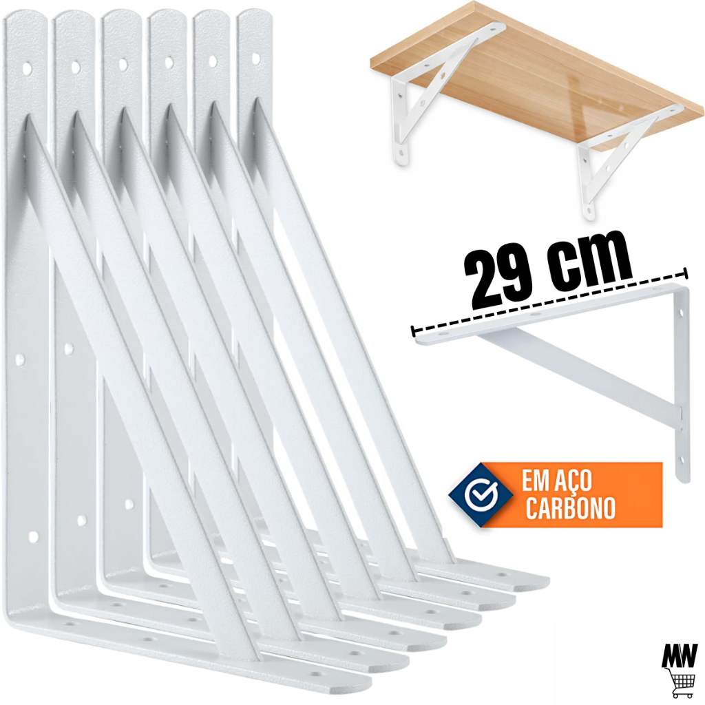Kit Suportes Mão Francesa 29cm Para Prateleira Cantoneira Branca